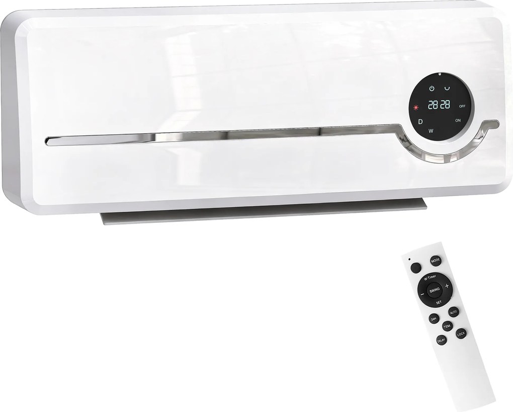 Aquecedor Elétrico de Baixo Consumo de Parede 2000W com 3 Modos Ecrã LED Termostato Temporizador e Oscilação Branco