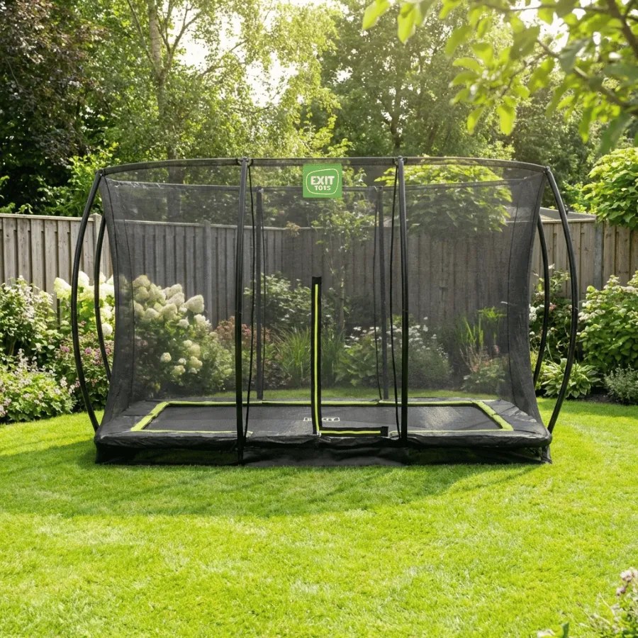 Trampolim retangular de solo Silhouette 244 x 366 cm com rede de segurança - Preto