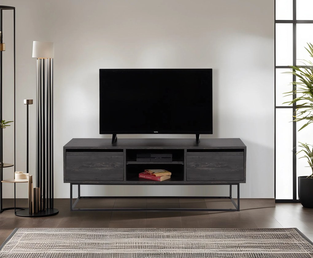 Móvel TV Escape – Castanho Escuro e Preto – 140 cm x 50 cm x 40 cm