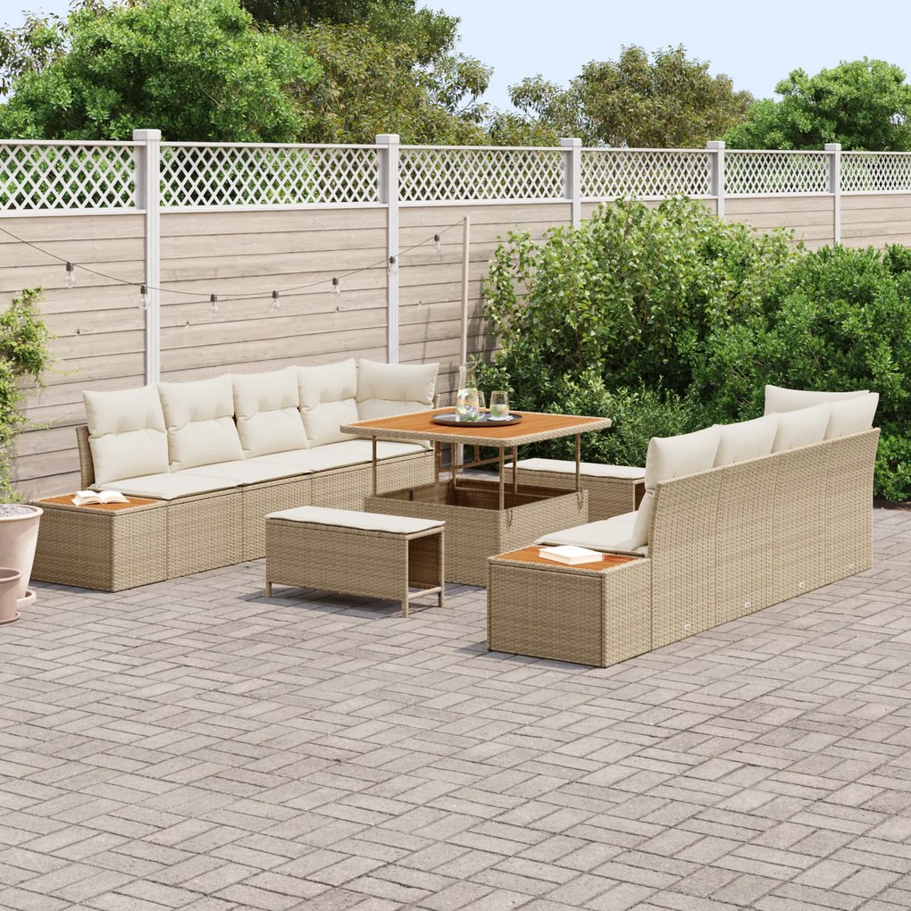 Conjunto de Sofá de Jardim vidaXL com Almofadas Bege Vime Sintético Ac
