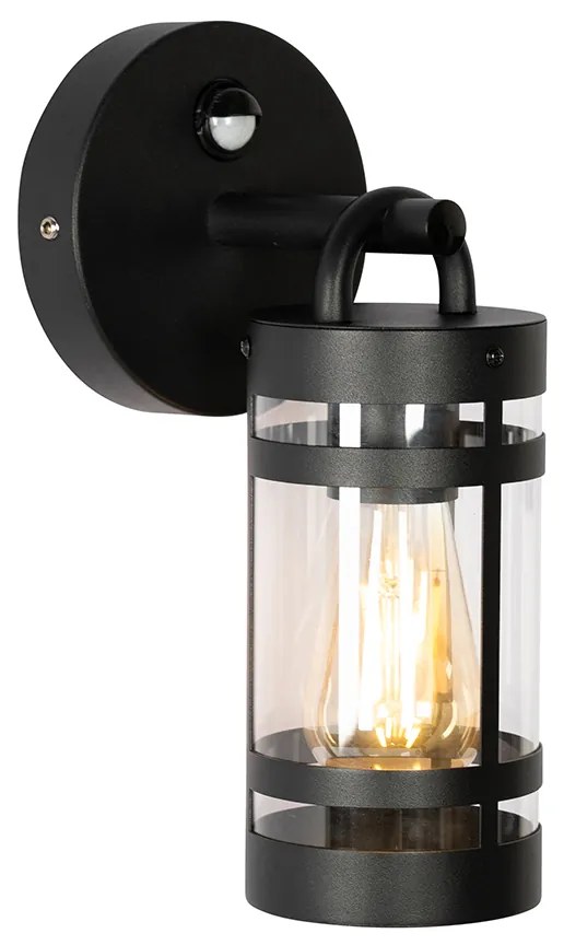 Candeeiro de parede exterior preto IP44 com sensor de movimento - Ruben