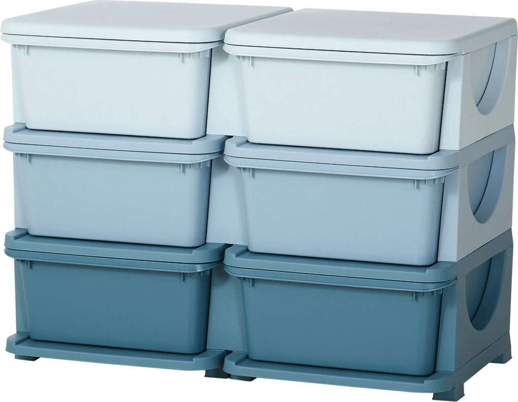 Organizador de Brinquedos Infantil, 75 x 37 x 56,5 cm, 3 Níveis e 6 Gavetas, Azul