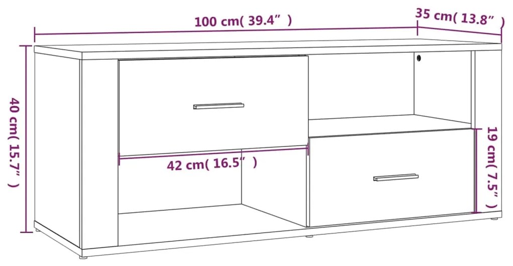 Móvel de TV 100x35x40 cm derivados de madeira cinzento sonoma