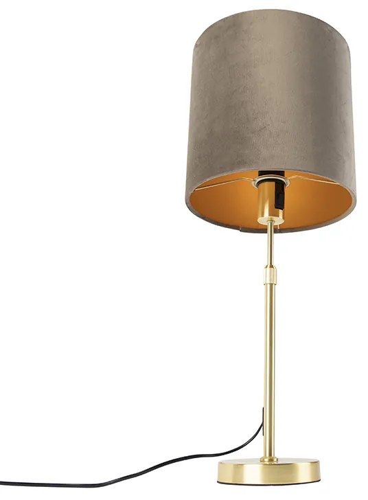 Candeeiro de mesa dourado/latão com abajur em veludo taupe 25 cm - Parte Country / Rústico