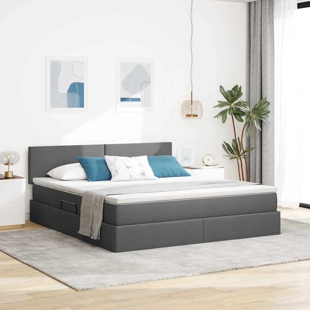 vidaXL Cama com arrumação e colchão Cinza Escuro 180 x 200 cm