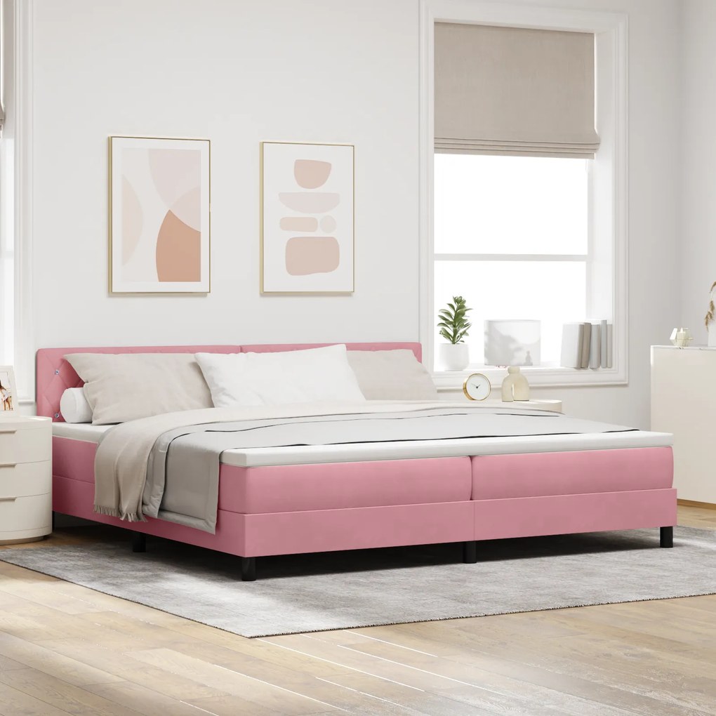 Cama Box com Colchão vidaXL Rosa 200x200 cm Veludo