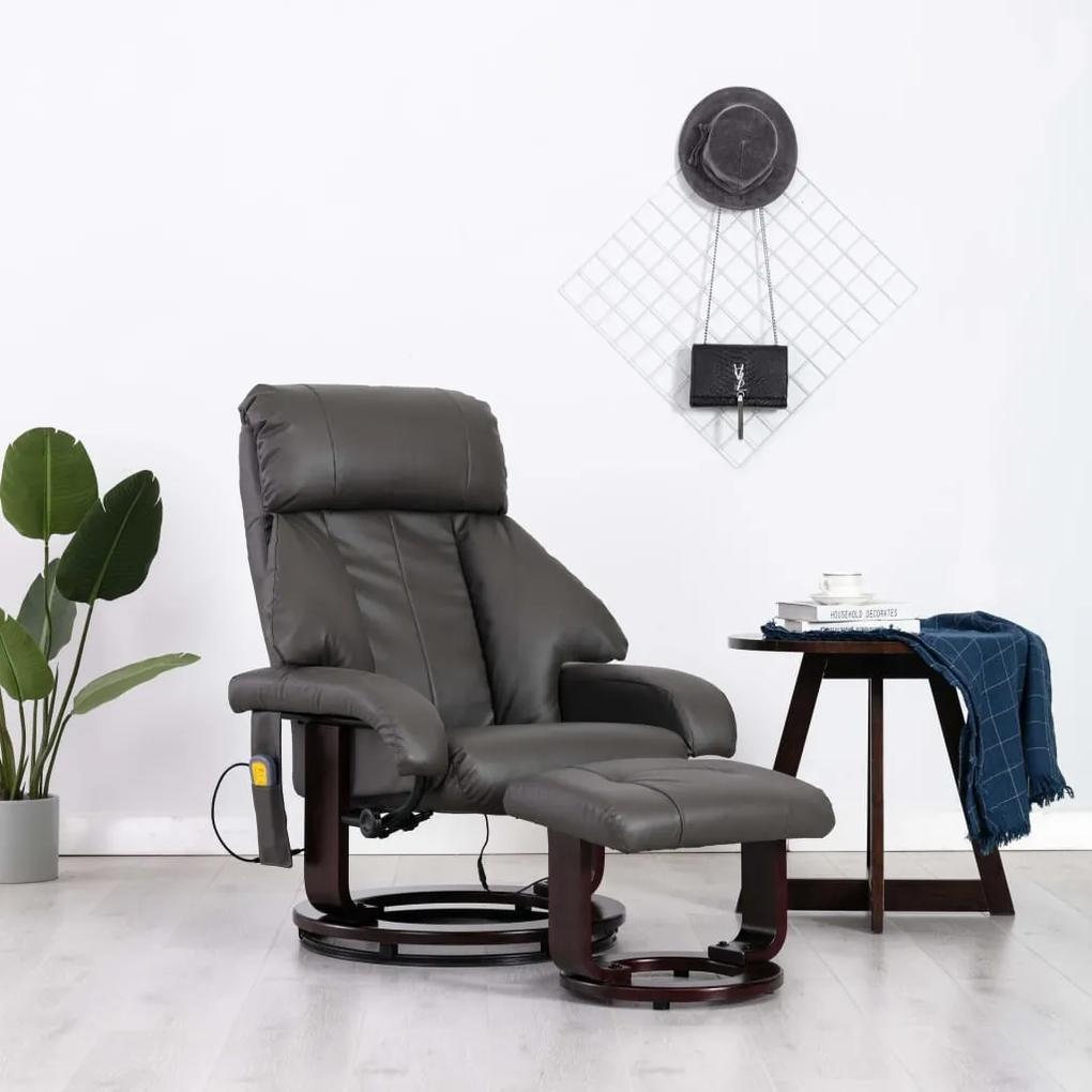 Cadeira de massagens TV reclinável couro artificial cinzento