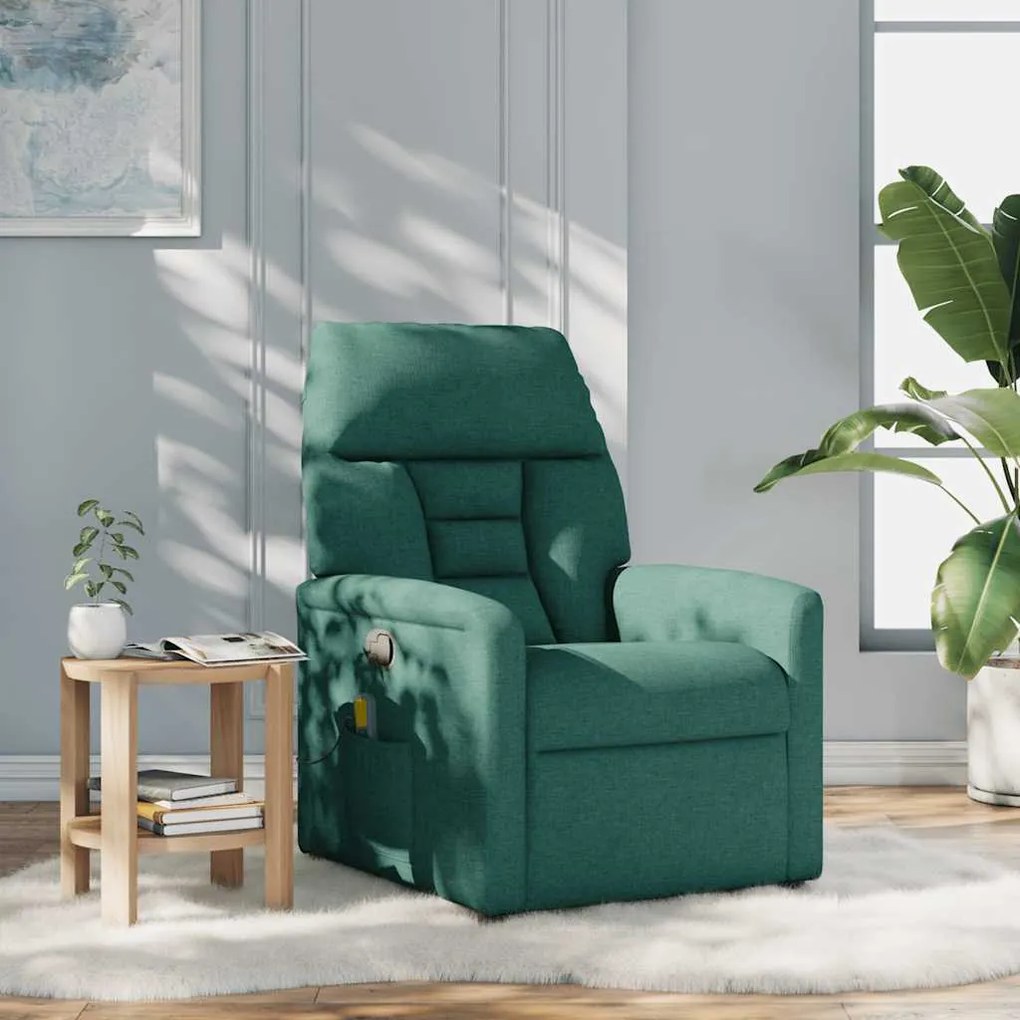 Poltrona de massagens reclinável tecido verde-escuro