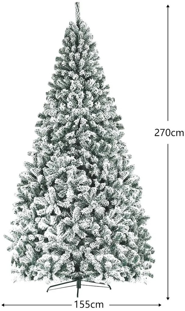 Árvore de Natal Nevado 270 cm com agulhas de PVC de 1498 pontas 152 x 275 cm Branco e Verde