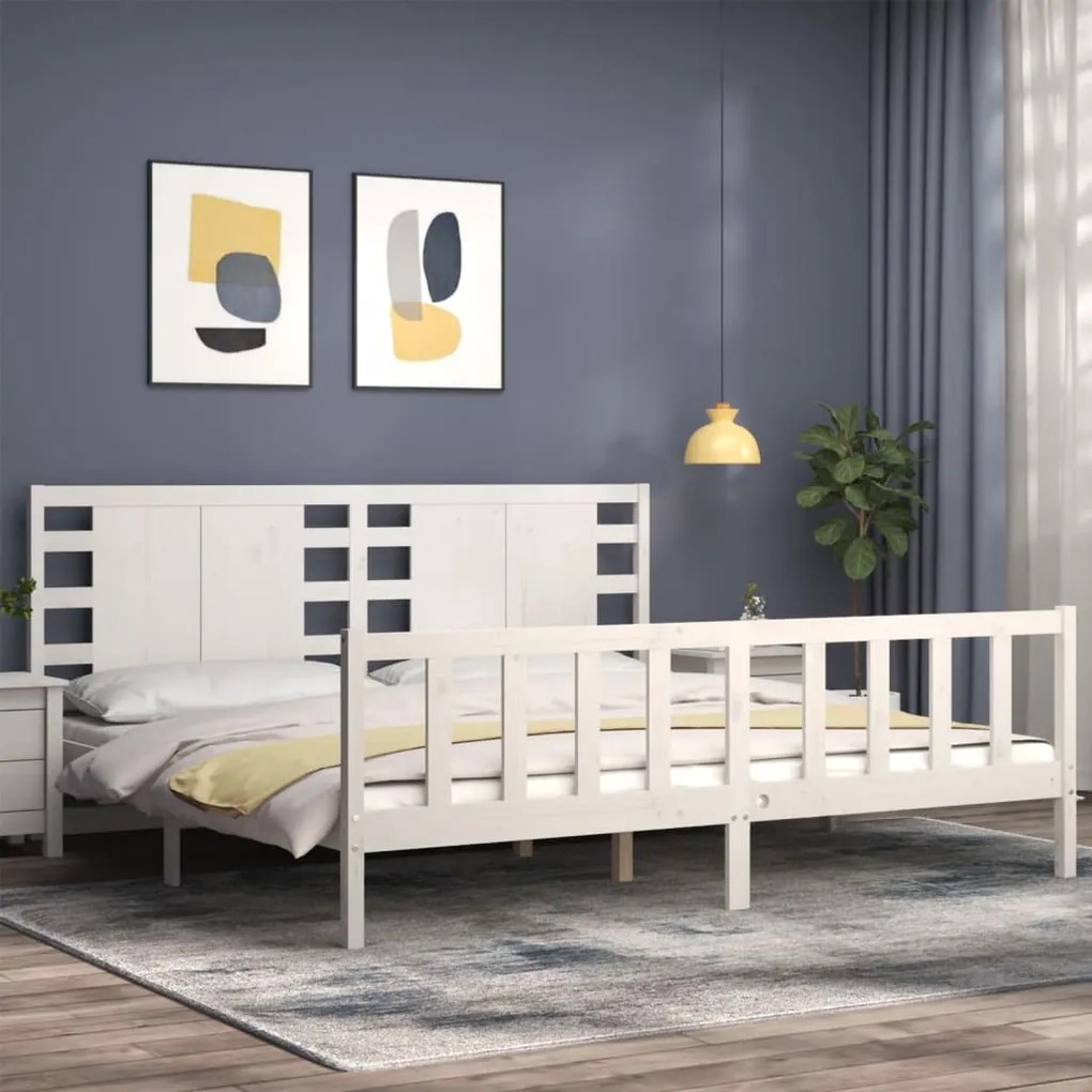Cama sem colchão 200x200 cm madeira de pinho maciça branco