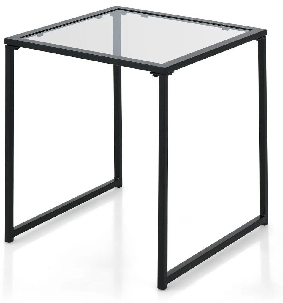 Mesa de apoio quadrada Jardim ou sala com estrutura metálica de vidro temperado para sala de estar Terraço Jardim 43 x 43 x 45 cm Preto