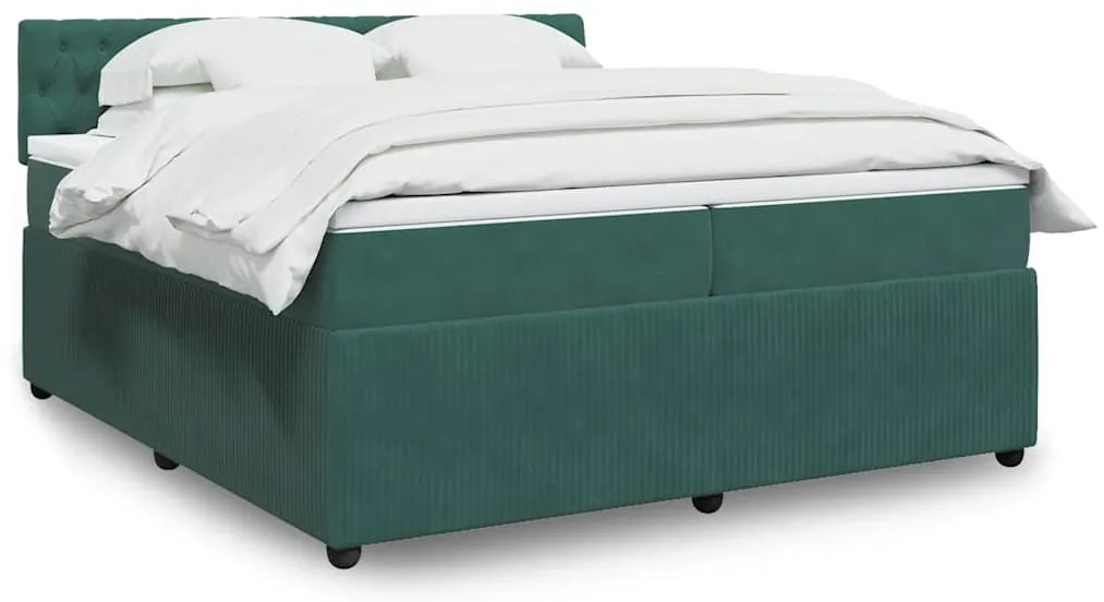 Cama com molas/colchão 200x200 cm veludo verde-escuro