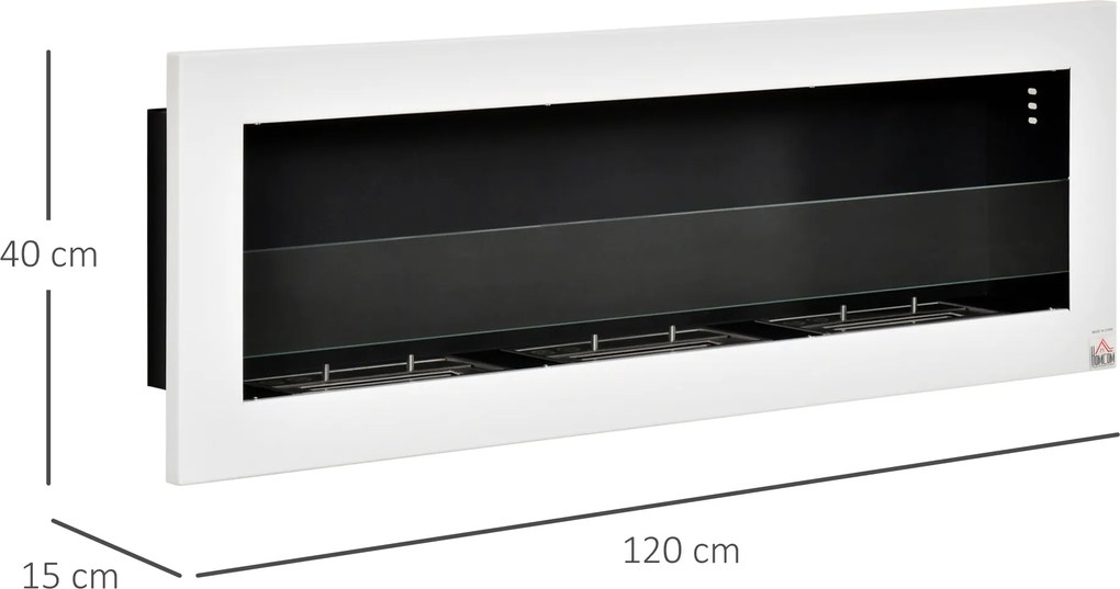 Lareira de bioetanol de parede para encastrar, com 3 queimadores e capacidade total de 3 litros, com cerca de 3 horas de autonomia, 120 x 15 x 40 cm,