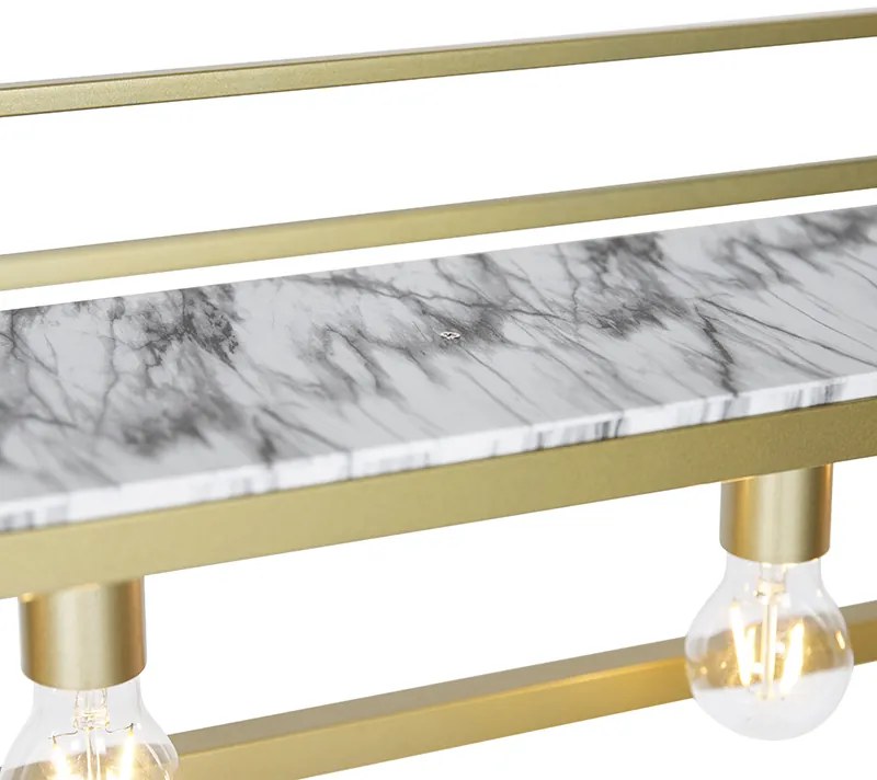 Candeeiro de suspensão industrial dourado com mármore e prateleira 4 luzes - Cage Rack Industrial
