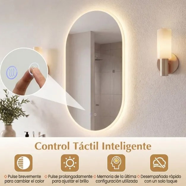 Espelho Casa de Banho LED oval sem moldura 80x50 cm antiembaciamento regulável vidro temperado prateado