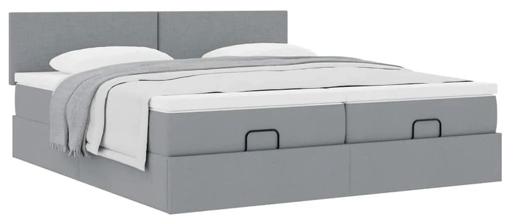 Estrutura de cama otomana com colchões tecido cinzento claro