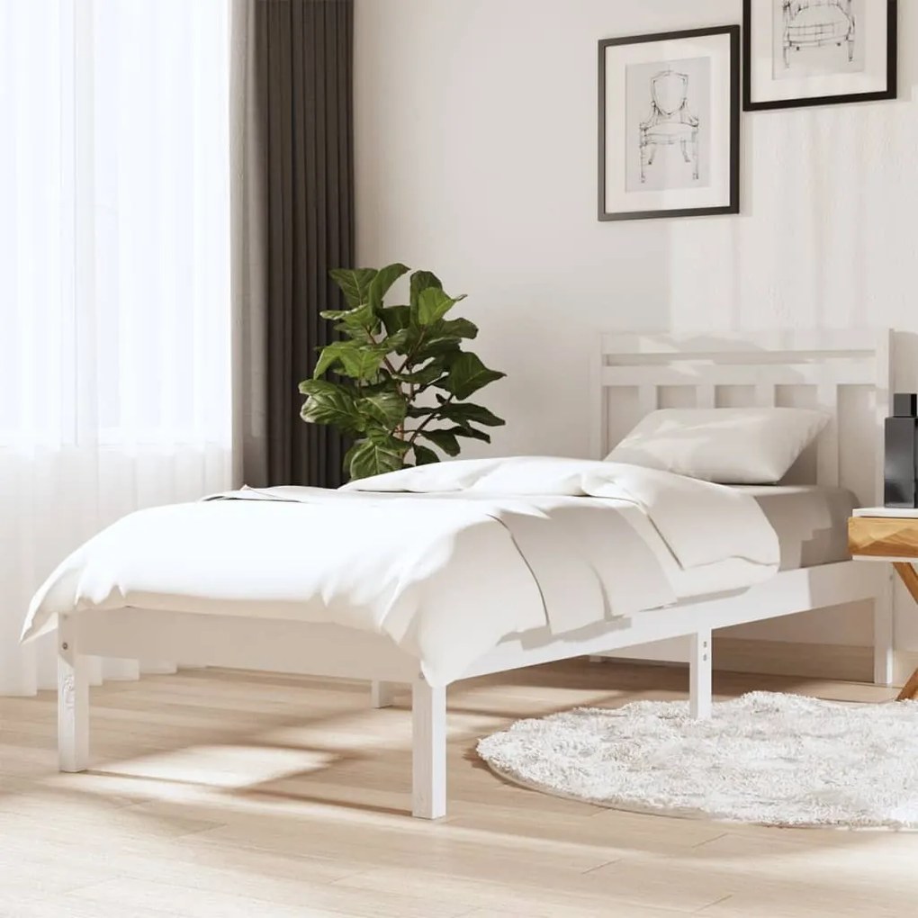3100555 vidaXL Estrutura de cama solteiro 90x190 cm madeira maciça branco