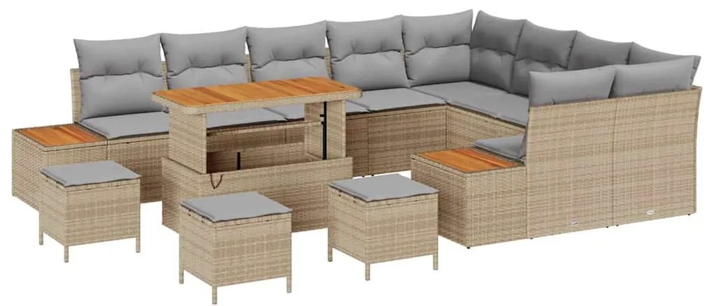 Conjunto de Sofás de Jardim vidaXL de 13 Peças com Almofadas Bege Ratt