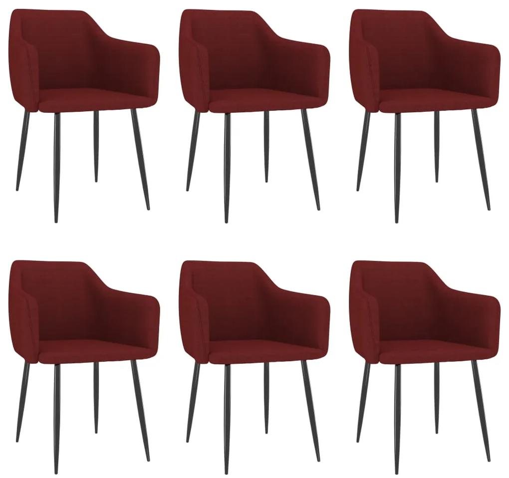 3068681 vidaXL Cadeiras de jantar 6 pcs tecido vermelho tinto