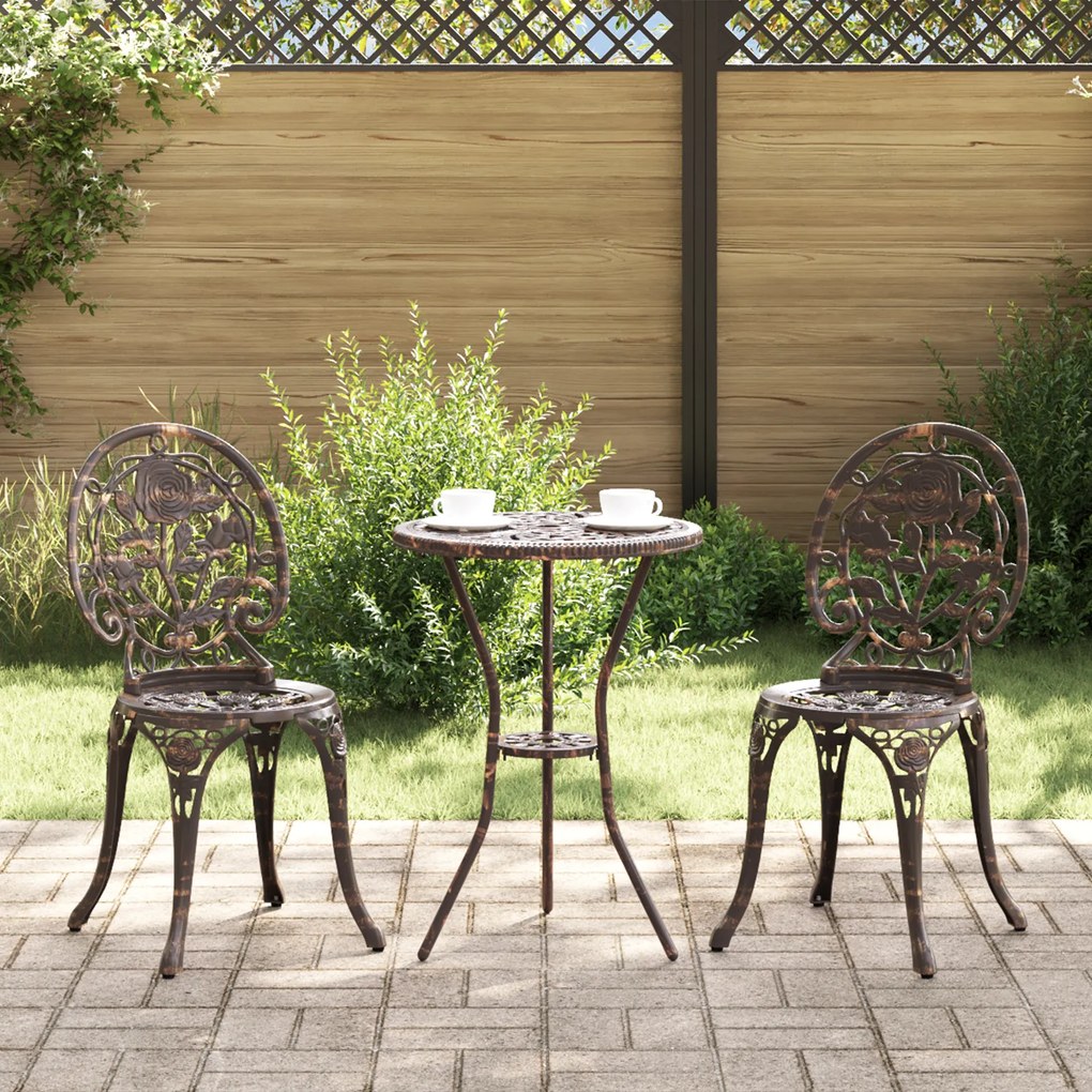 Conjunto de Bistro de Jardim em 3 Peças de Ferro Fundido Bronze