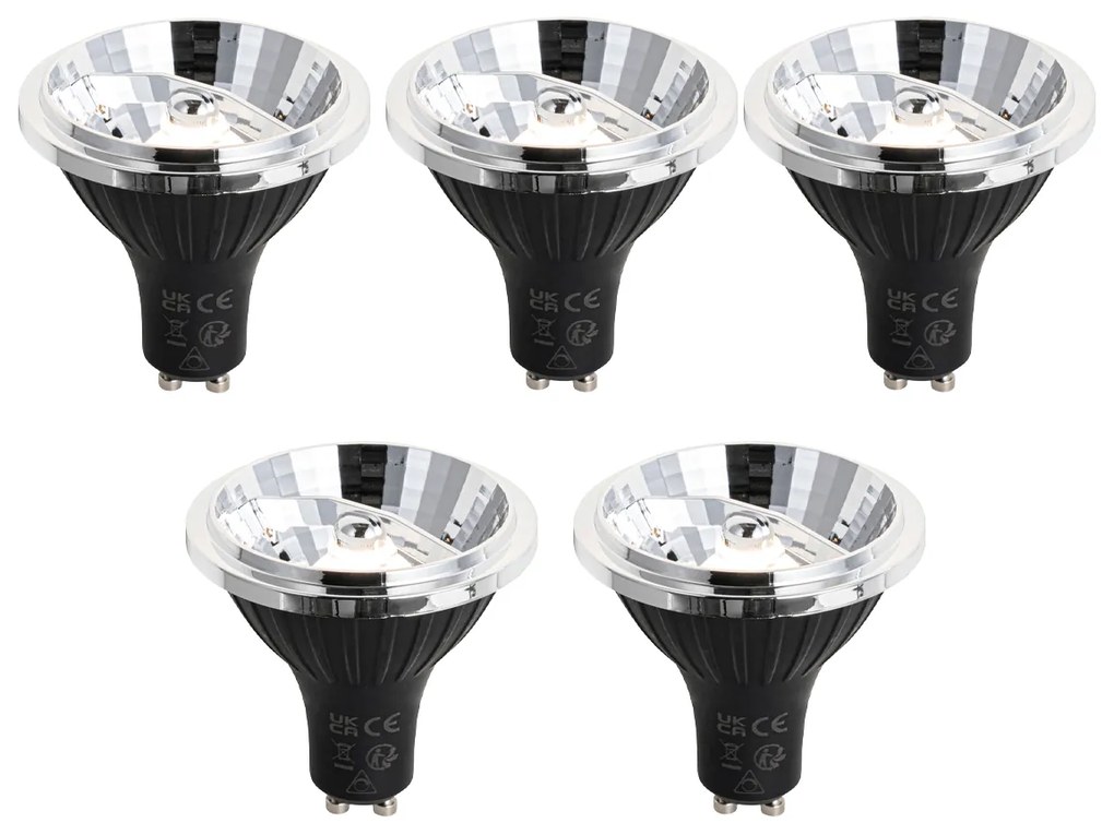 Conjunto de 5 Lâmpadas LED GU10 Reguláveis 70mm 6.5W 600 lm 3000K