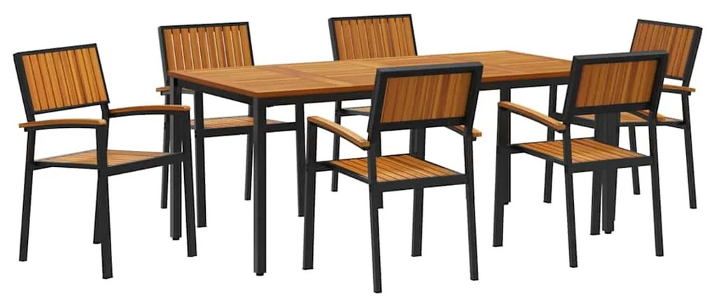 Conjunto de Jantar de Jardim de 7 Peças em Madeira Sólida de Acácia e