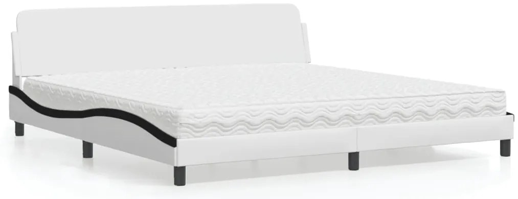vidaXL Cama com colchão 200x200 cm couro artificial preto e branco