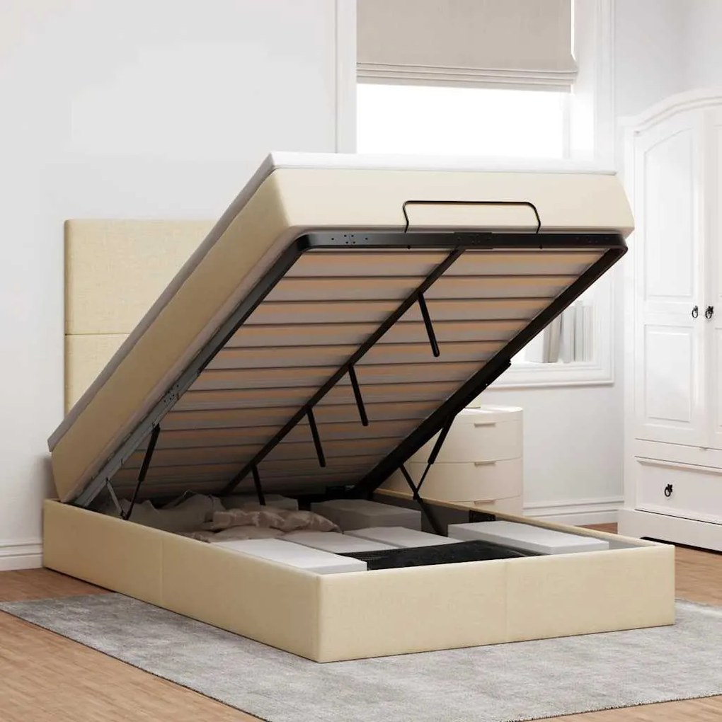 vidaXL Estrutura de cama otomana com colchão 120x190 cm tecido creme