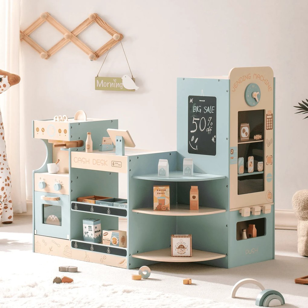 Supermercado de canto para Brincar com caixa registradora, cafeteira, máquina de venda automática, forno 91 × 61 × 84 cm