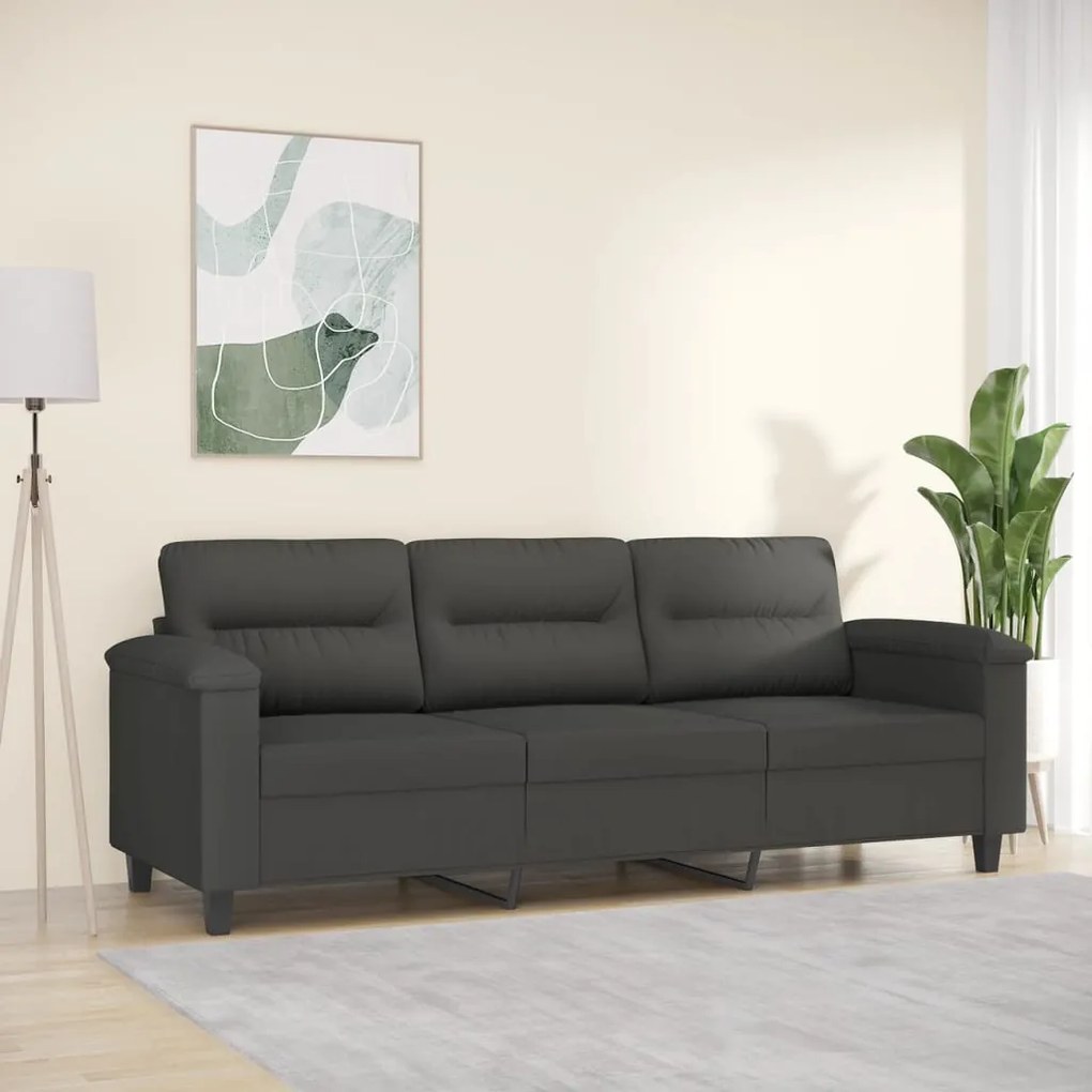 vidaXL Sofá de 3 lugares 180 cm tecido de microfibra cinzento-escuro