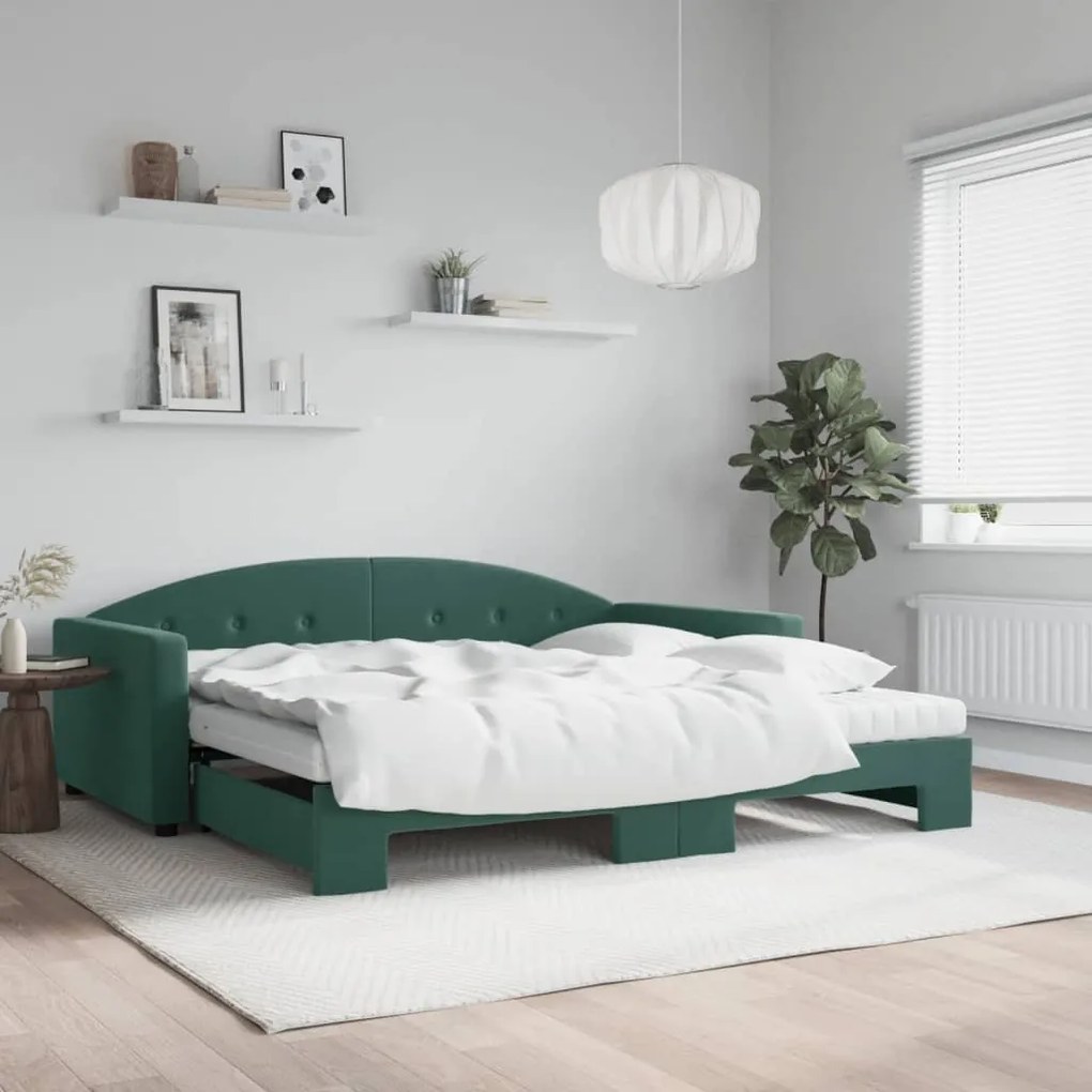vidaXL Sofá-cama c/ gavetão e colchões 100x200cm veludo verde-escuro