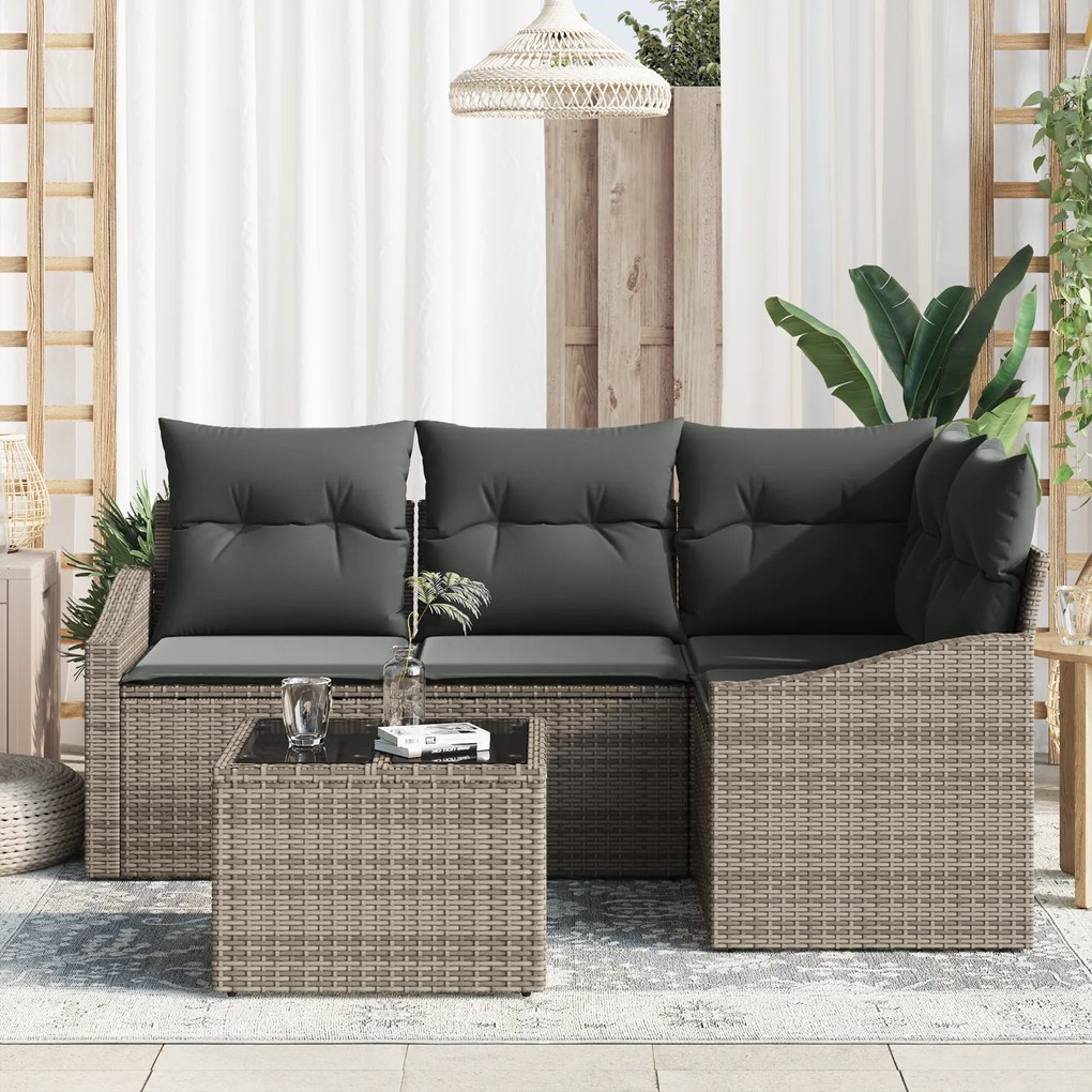 Conjunto de Jantar de Jardim com 4 Peças e Almofadas em Rattan Poli Pr