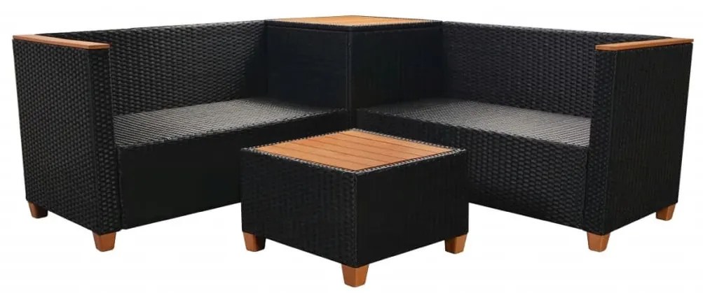 4 pcs conjunto lounge de jardim c/ almofadões vime PE preto