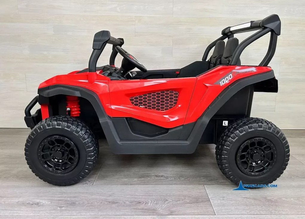 Buggy elétrico para crianças 2 lugares 1000R 4x4 24V, Rodas de borracha, Banco em pele sintética Vermelho