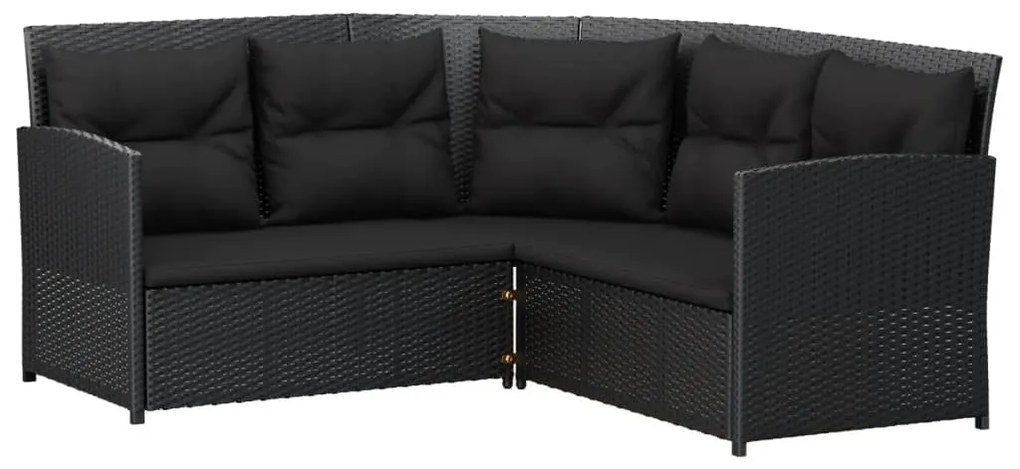 2 pcs conjunto de sofás formato L c/ almofadões vime PE preto