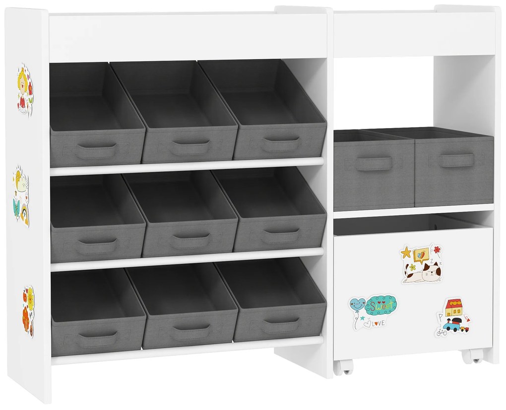 Organizador de Brinquedos para Crianças com 11 Cestas Amovíveis Compartimentos e Autocolantes 105x30x80 cm Branco e Cinza