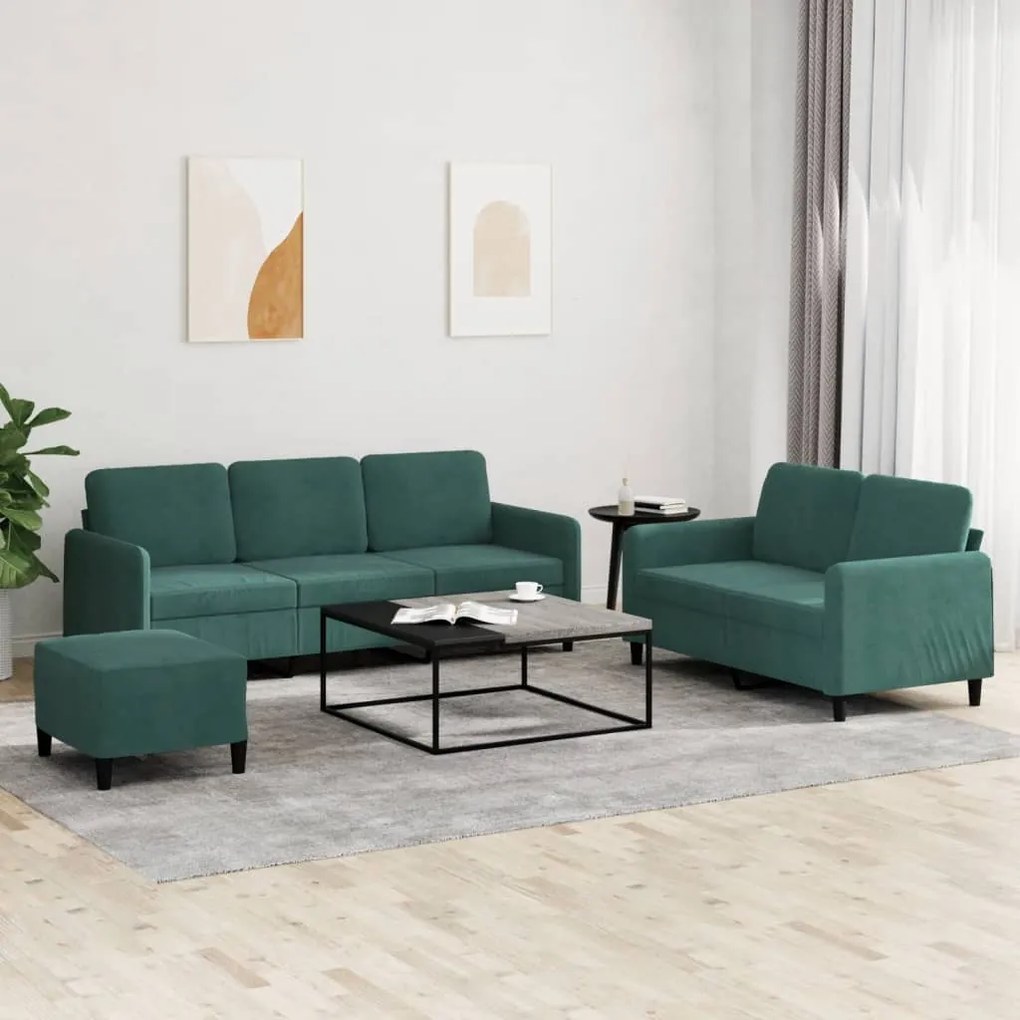 vidaXL 3 pcs conjunto de sofás veludo verde-escuro