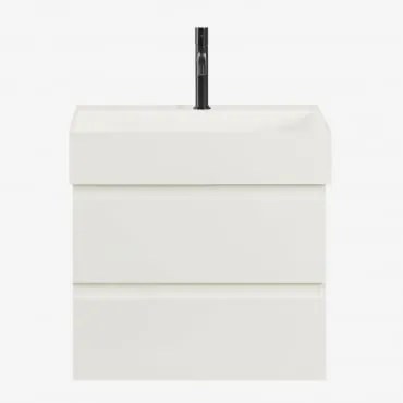 Conjunto De Móvel De Casa De Banho Suspenso Em Madeira E Folha De Freixo Com Lavatório Integrado Ona Branco & Sem Espelho & Preto Mate, - Sklum