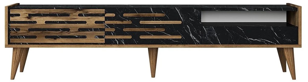 Móvel TV Valensiya – Nogueira/Preto/Mármore – 180x35x45 cm
