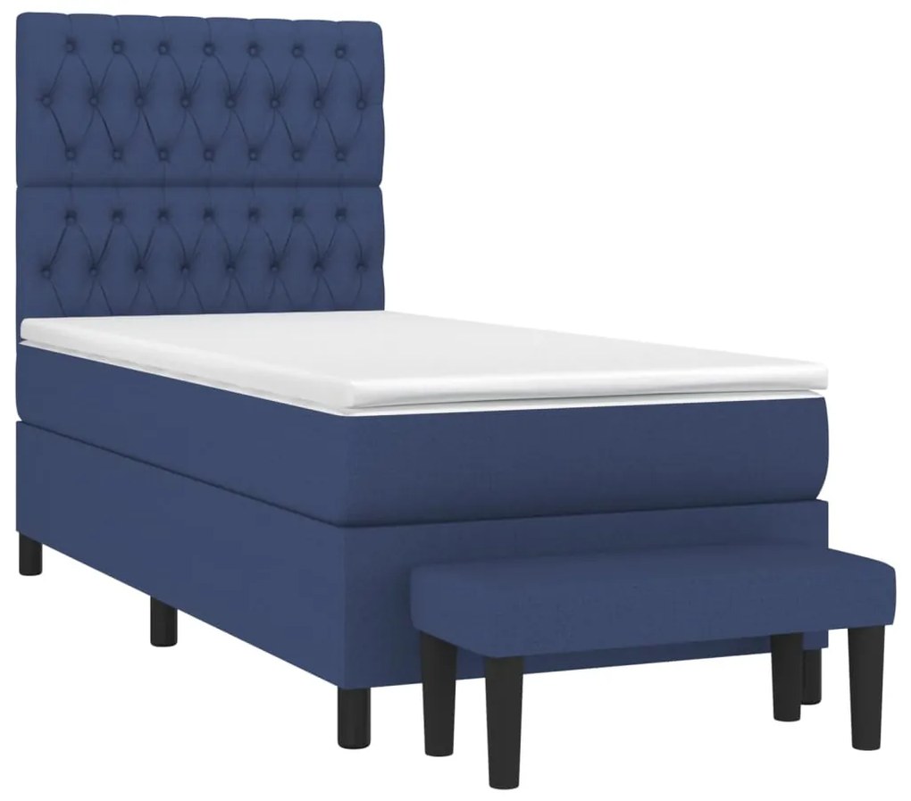 Cama com molas/colchão 90x200 cm tecido azul