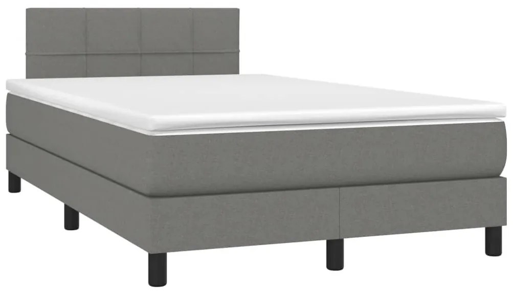 Cama box spring c/ colchão e LED 120x190 cm tecido cinza-escuro