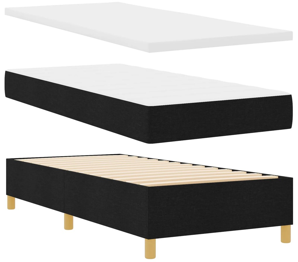 Cama com Estrado e Banco Preto 90x200 cm Tecido