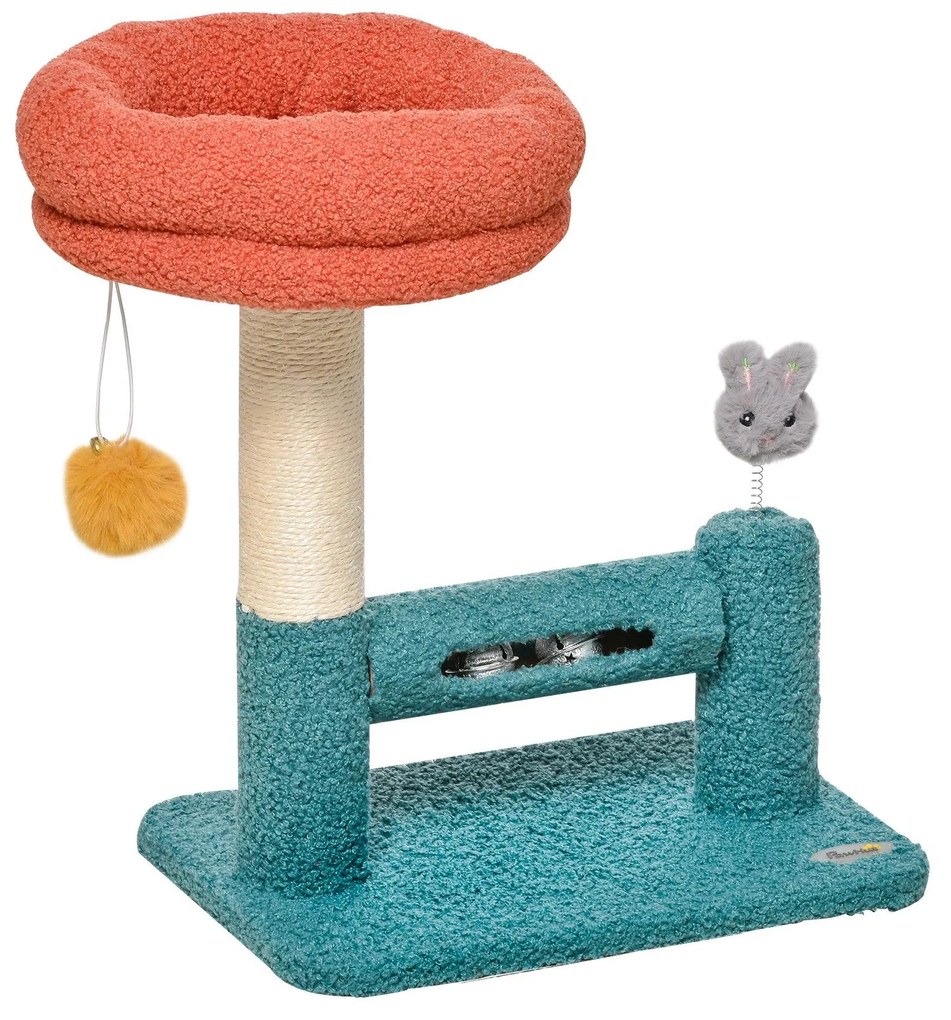 PawHut Arranhador Felino Cama Removível com Sino Poste Sisal 37x25x45cm Design Moderno Cores Vibrantes Azul Laranja | Aosom Portugal