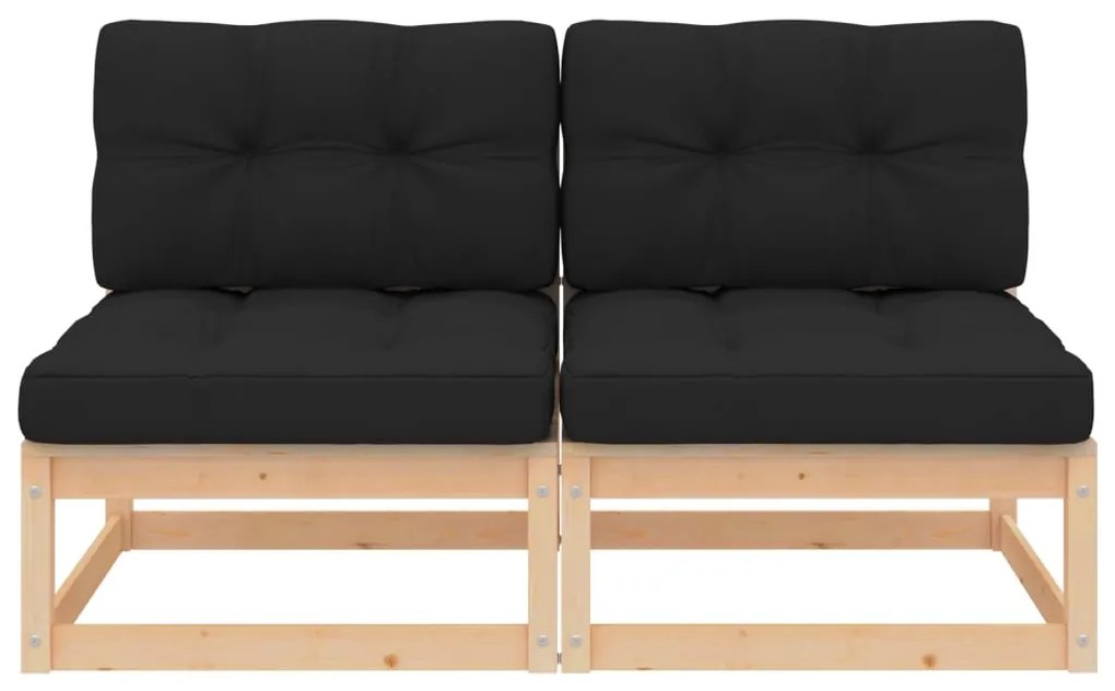Sofás de centro p/ jardim c/ almofadões 2 pcs pinho maciço