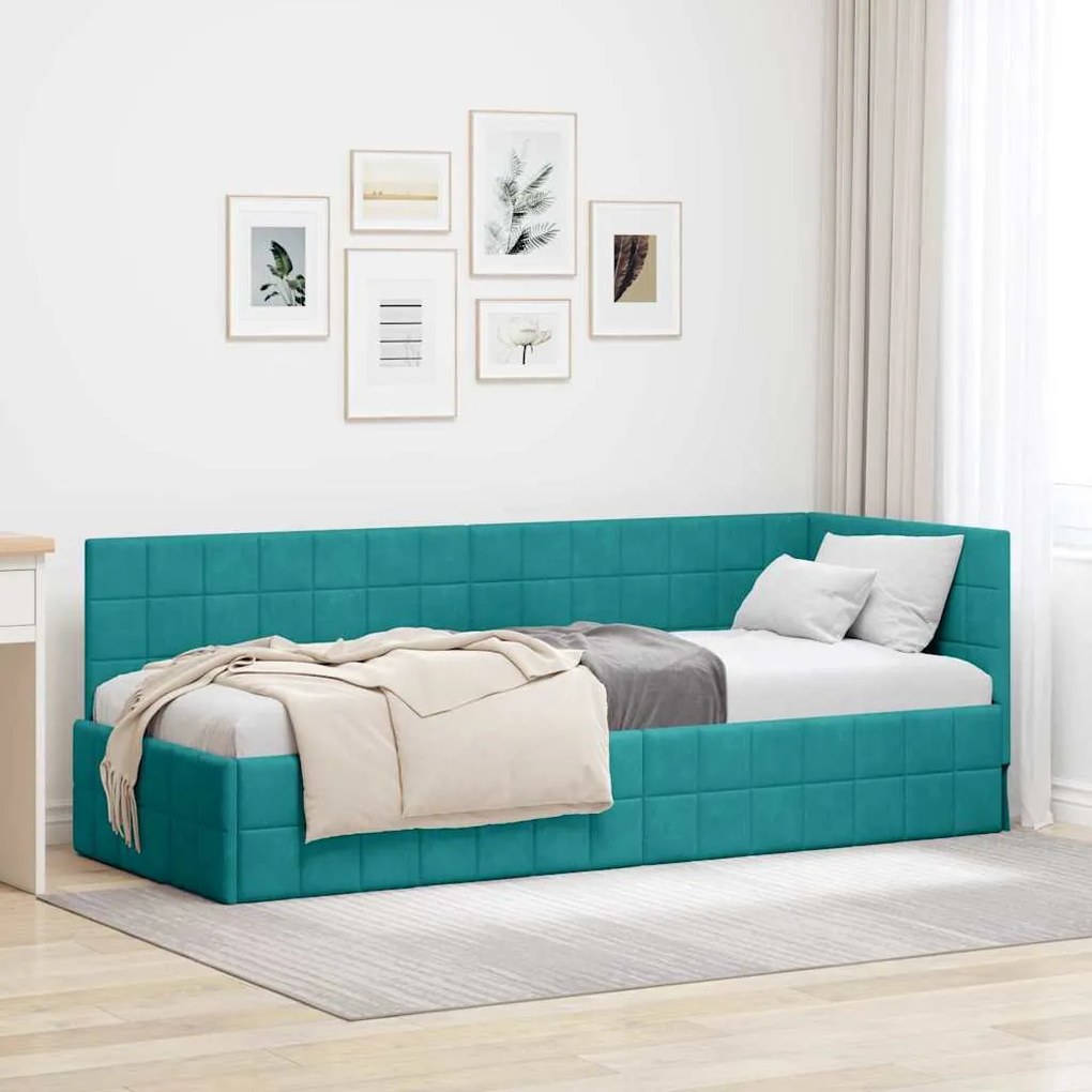 vidaXL Estrutura de Cama de Canto Turquesa 80 cm x 200 cm Veludo
