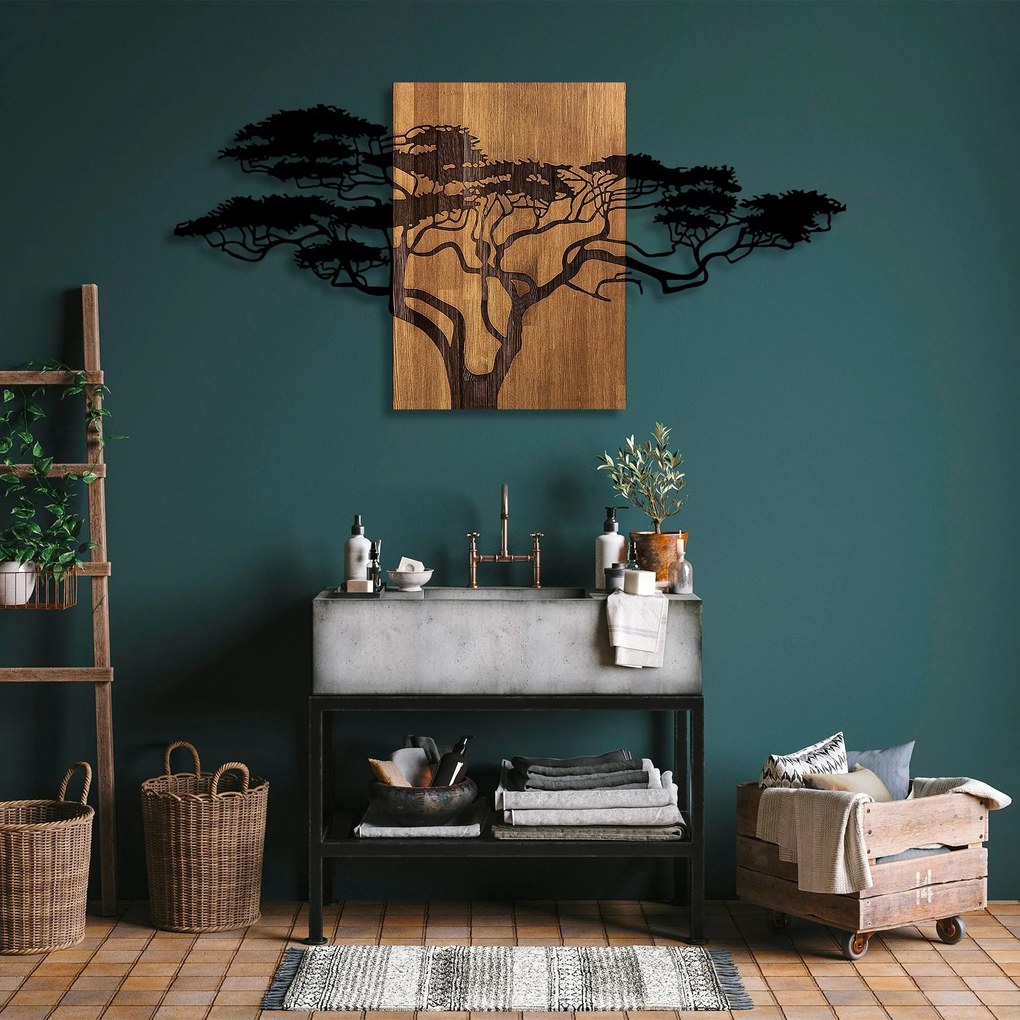Acessório Decorativo de Parede Acácia – Preto e Noz – 144 x 3 x 70 cm