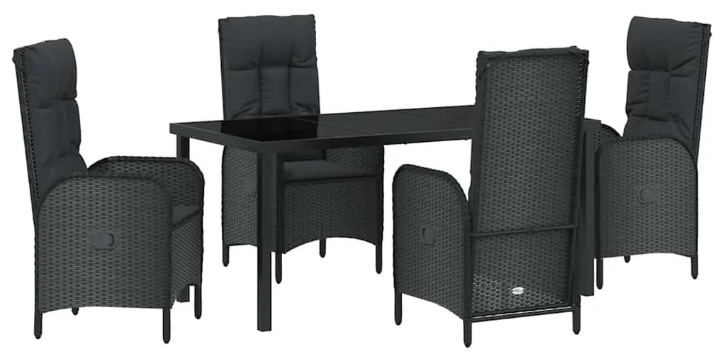 Conjunto de Jantar de Jardim com 5 Peças em Rattan Sintético Preto.