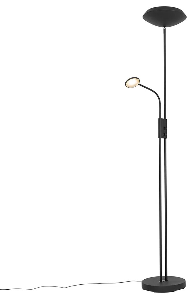 Candeeiro de pé preto com LED e dimmer e luz de leitura - Fez