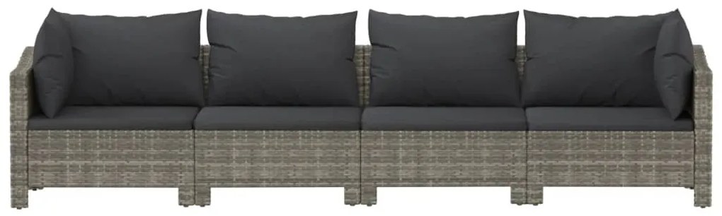 4 pcs conjunto lounge de jardim c/ almofadões vime PE cinzento