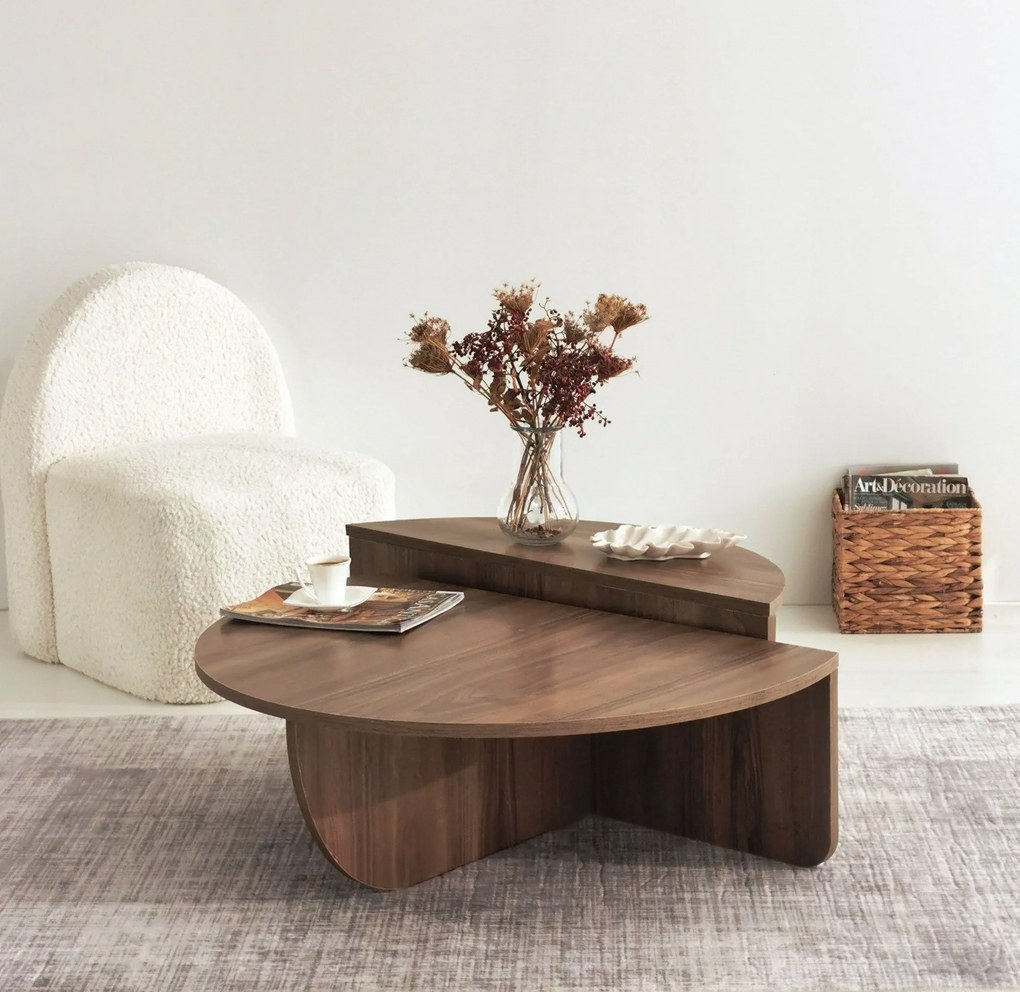 Mesa de Café Podium - Cor Nogueira - 90x30x60 cm e 85x35x30 cm